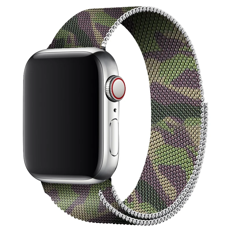Камуфляжный с серой Миланской петлей ремешок для Apple Watch серии 5 44 мм 40 мм магнитный браслет из нержавеющей стали для Iwatch 4