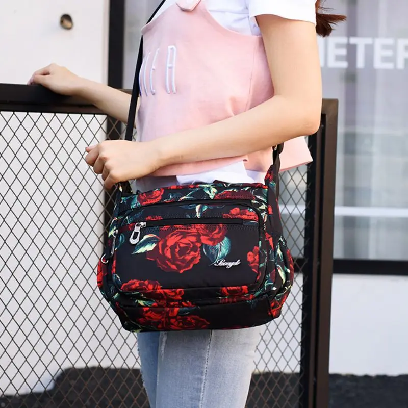 Women Handbags Crossbody Bags Women Floral Nylon Shoulder Crossbody Bag Multi Zipper Messenger Satchel Tote Purse