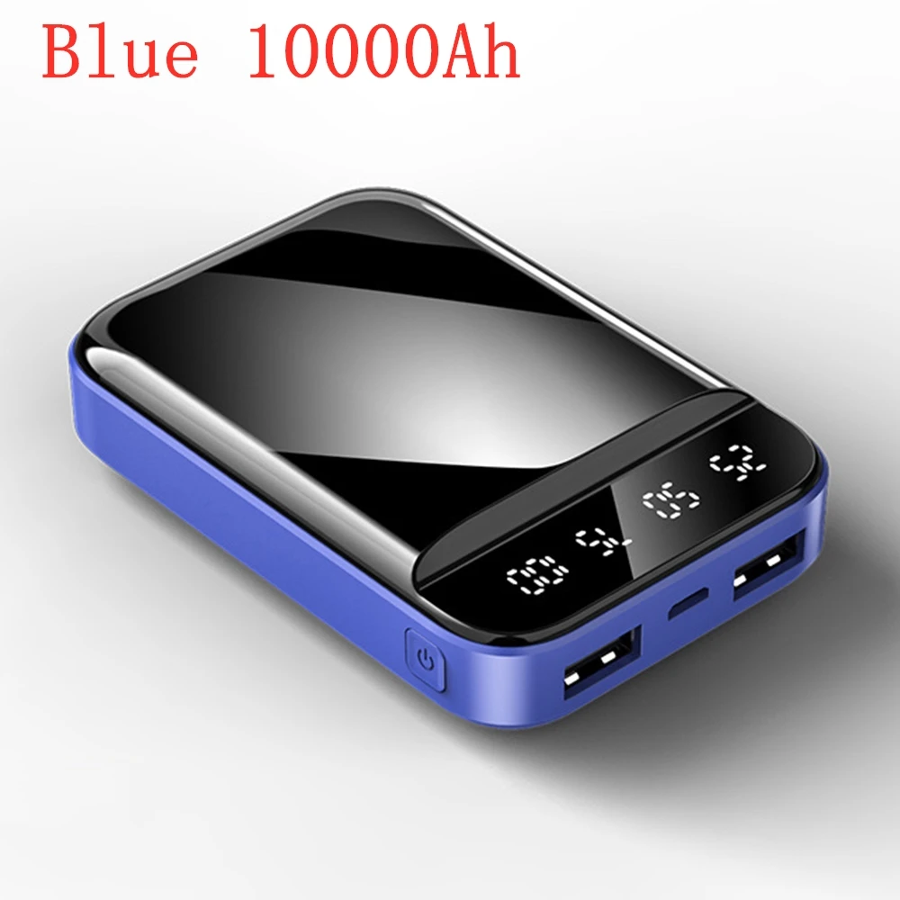 10000mAh Blue Зеркальный внешний аккумулятор 10000 мА/ч, внешний мини-аккумулятор для iPhone 11, светодиодный дисплей 20000 мА/ч, внешний аккумулятор с двумя USB 4800 мА/ч, портативное зарядное устройство - Цвет: 10000mAh Blue