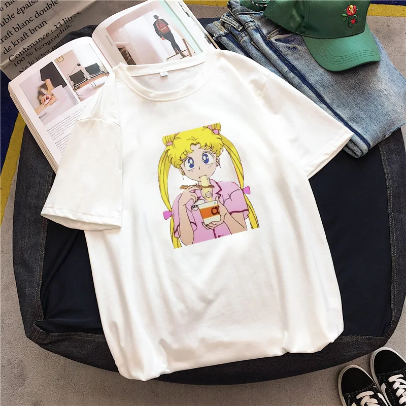 Moon girl Забавный Повседневный милый Принт Harajuku Мультфильм дропшиппинг винтажные Топы vegan рубашка Ulzzang одежда с коротким рукавом женская футболка