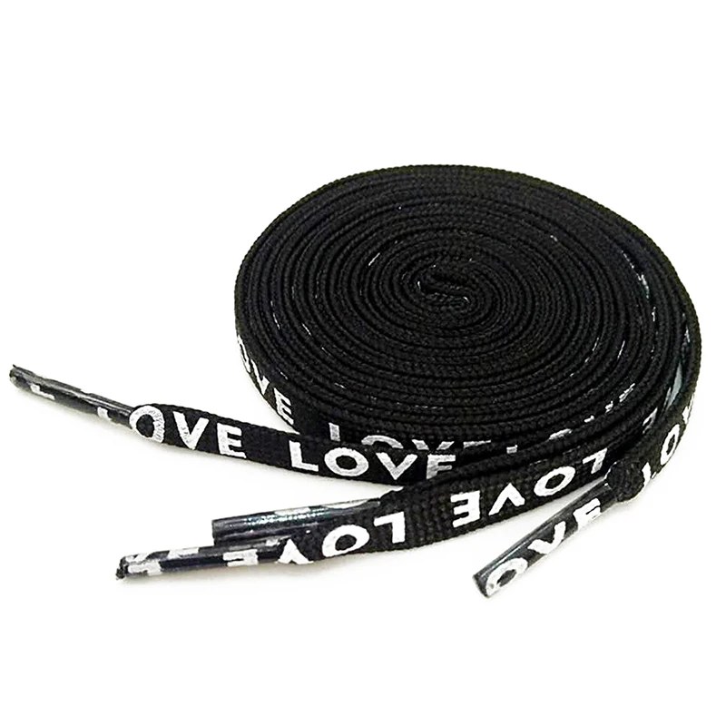 SELLM Double Sides Love Letter Print Shoelace Polyester Flat Shoe Laces 110cm Sport Shoelaces for Sneakers White 