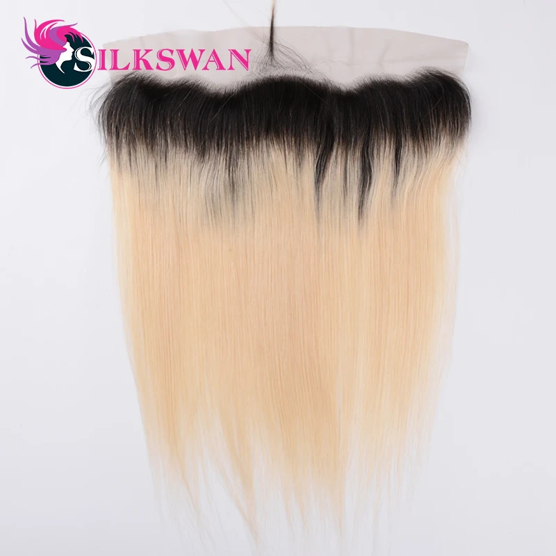 Silkswan, 13*4, бразильские человеческие волосы remy, прямые,#613# 1B/613, цвет Омбре, с детскими волосами, от ушей до ушей