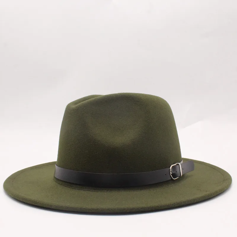 Winter Autumn Black Men Wool Fedora Hat Wide Brim Women Imitation Woolen Ladies Fedoras Jazz Hat Belt Caps Bowler Felt Hats - Цвет: 4