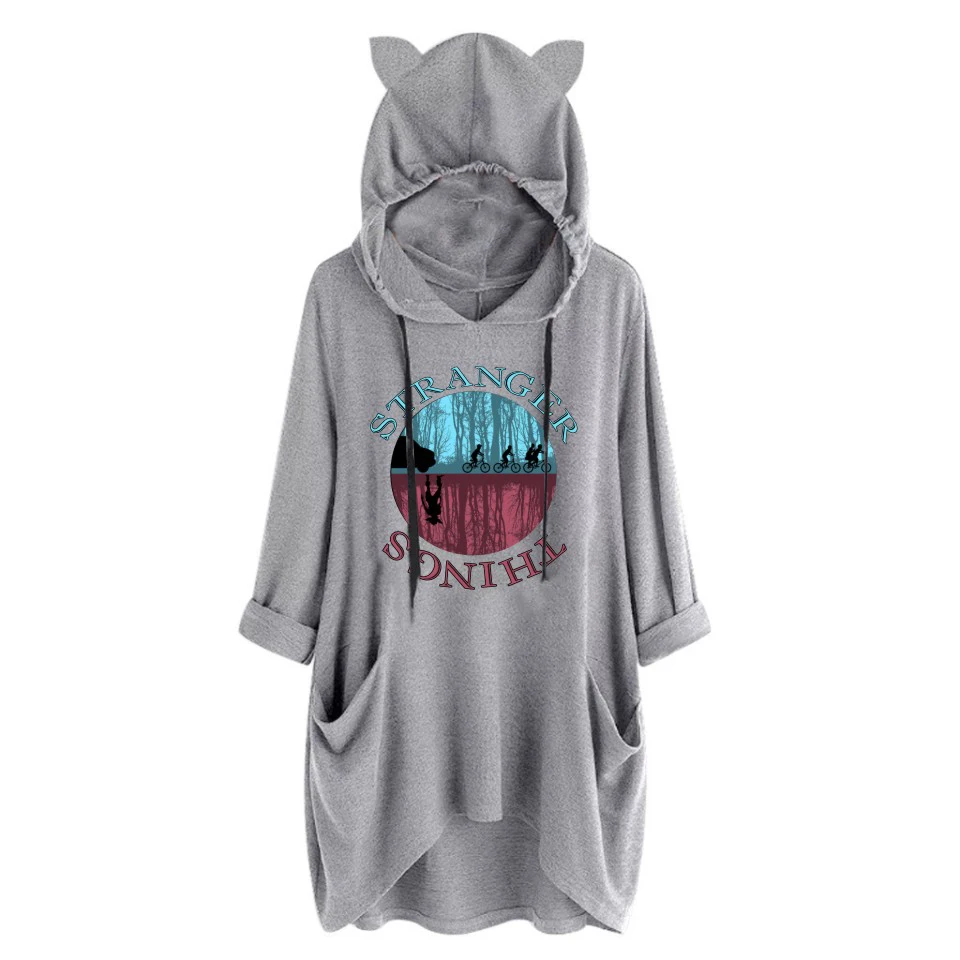 Frdun Tommee странные вещи длинные кошачьи уши толстовка с капюшоном для женщин высокий Модный пуловер худи для девочек Harajuku уличная одежда