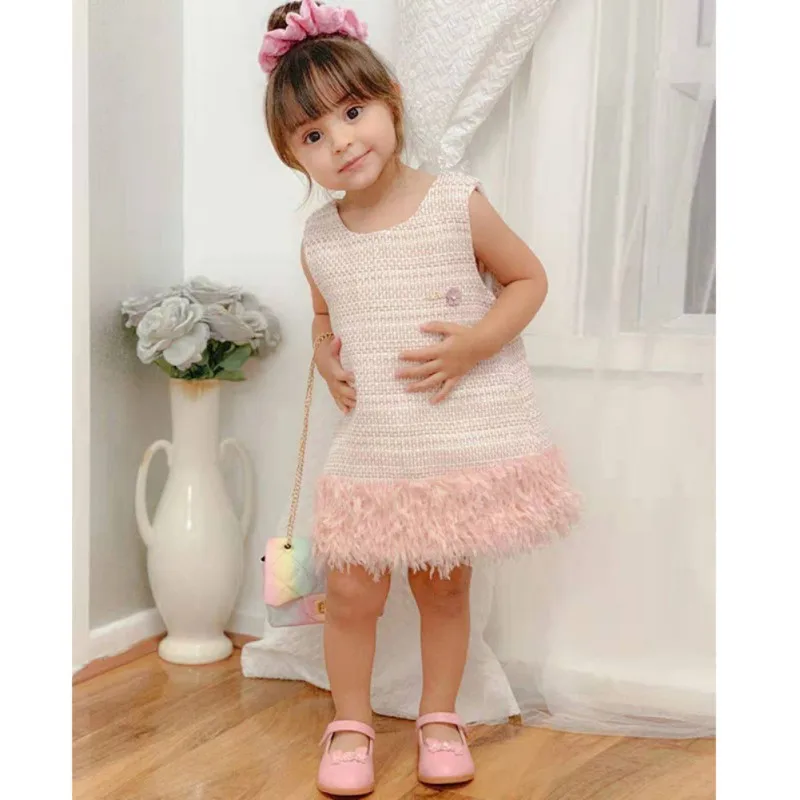 Детское осеннее платье для девочек; милое плотное платье принцессы без рукавов с вельветовым подолом