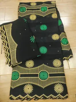 

Latest black French 100% Cotton Embroidered Net Lace Fabrics Swiss voile African Net Lace Fabrics For Dress 5+2Yards/Lot