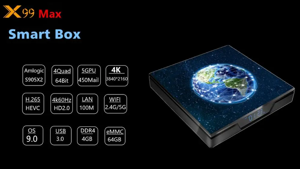 Android 9.0 TV Box X99 MAX 4GB 64GB 32GB S905X2 Dual-band wifi BT4.0 USB3.0 Google Play store Netflix Youtube Set top box