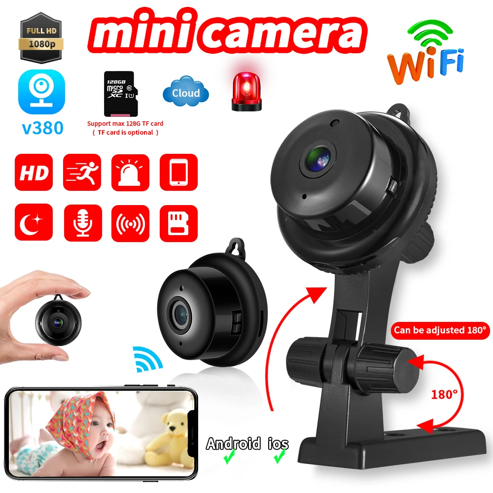 Mini cámara de seguridad inalámbrica 1080P, activada por movimiento,  pequeña cámara de niñeras para interior o exterior, para coches, casa