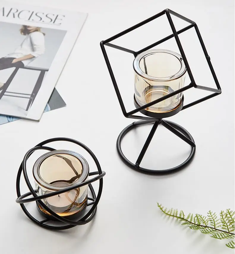 Creative Geometric Iron Candlestick Matching Tealight Minimalist Wedding Party Home Decor Accessories