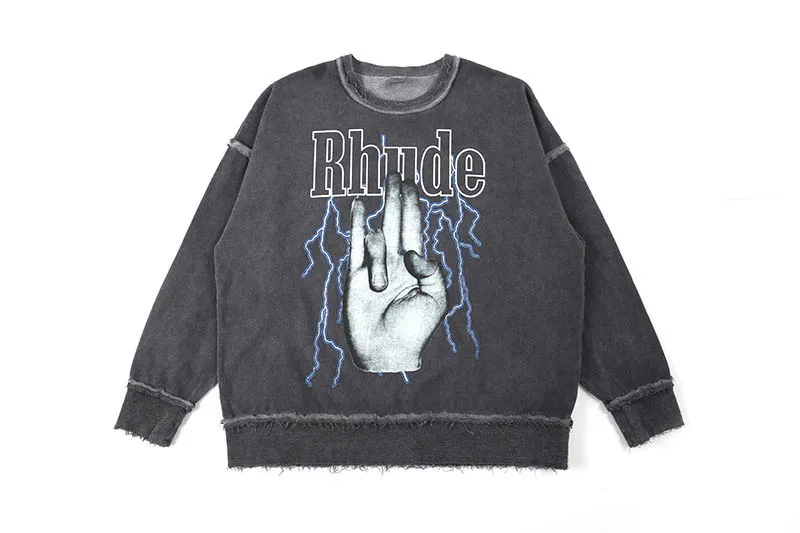 2 Новая уличная хлопковая толстовка с капюшоном RHUDE X Maxfield LA для мужчин и женщин, лучшее качество, толстовки с капюшоном, пуловер с эффектом потертости - Цвет: 2