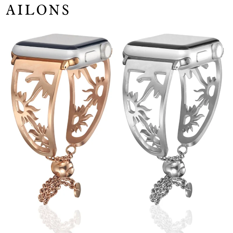 High Quality Stainless Steel I watch Flower bracelet Hollow Sun Wristband 38 / 40 mm 42 44 Apple Watch Series 1/2/3/4/5 | Наручные часы