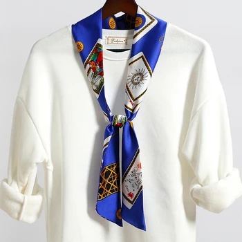 

Long Silk Women Scarf Designer Skinny Neck Tie Scarves Femme Fashion Print Hair Accessories Neckerchief Ribbon Scarfs