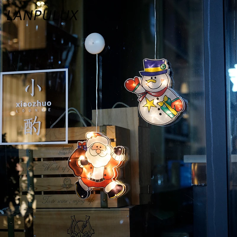 

LANPULUX Christmas Led Night Light Decoration Creative Ornaments For Snowman Stores Shops Home Glowing Lights Door Hanging Glass