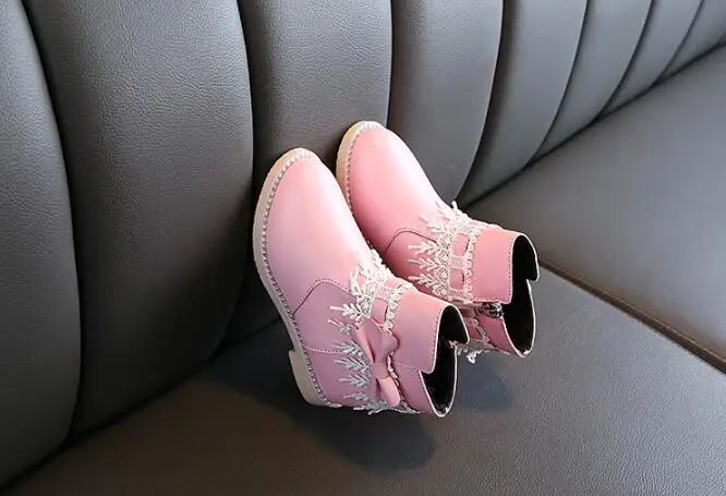 Осенне-зимняя детская обувь для девочек модные детские непромокаемые ботинки martin из искусственной кожи с бантом зимняя повседневная обувь Размеры 26-36