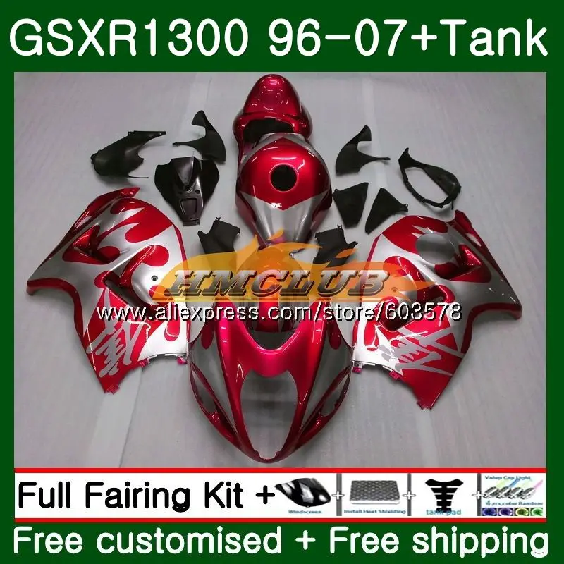 

GSX R1300 For SUZUKI Hayabusa GSXR1300 96 02 03 04 05 06 07 21CL.195 GSXR 1300 2002 2003 2004 2005 2006 2007 Red silvery Fairing