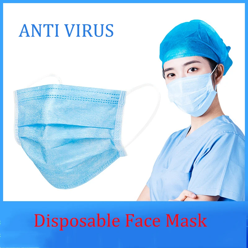 

Fast Delivery Hot Sale 3-layer Mask 100pcs Face Mouth Masks Non Woven Disposable Anti-Dust Meltblown Cloth Masks Earloops Masks