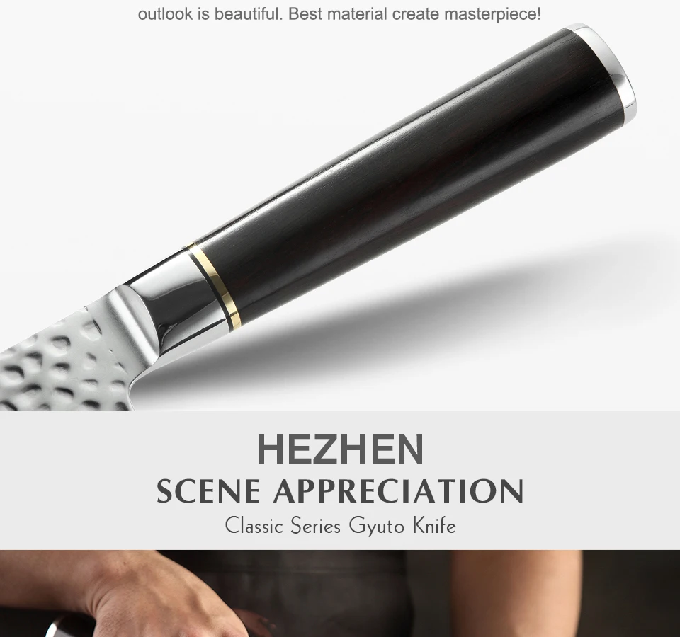 HEZHEN 8,5 ''в гьюто нож VG 10 Дамасская сталь Newarrive кухонный поварской нож марки Santoku ножи с высококачественной черной ручкой