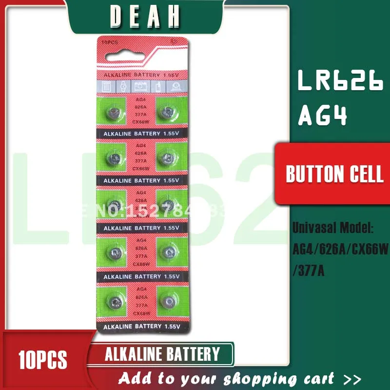 DEAH-pila alcalina de 1,55 V AG4 LR626 377, pilas de botón para relojes, juguetes y control remoto, 377A 177 LR66 SR626SW CX66W, 10 Uds.