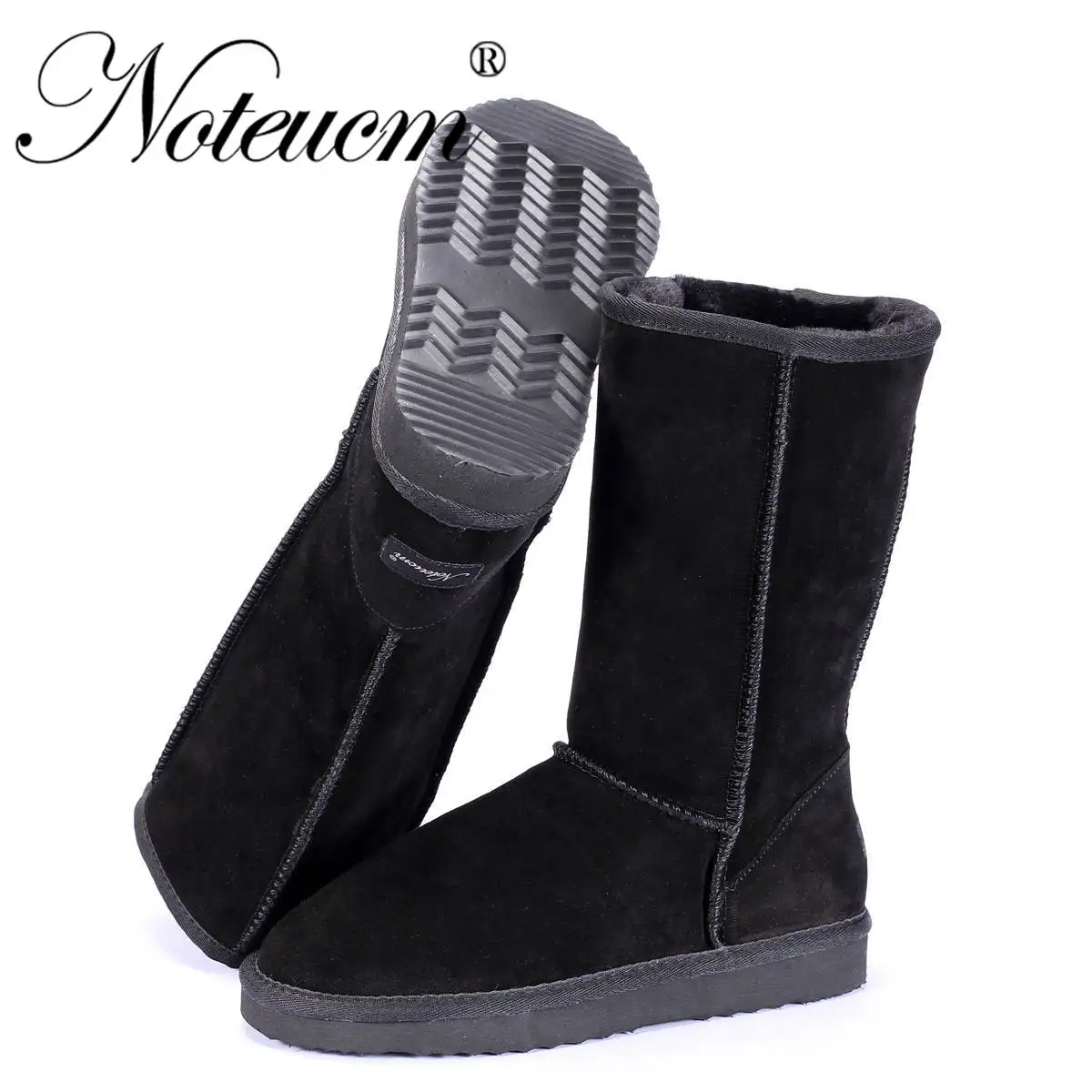 A06W01 black Женские зимние австралийские меховые сапоги из натуральной кожи; высокие сапоги до середины икры с подкладкой из искусственного меха; плюшевые зимние сапоги для женщин и девушек в австралийском стиле - Цвет: A06W01 black