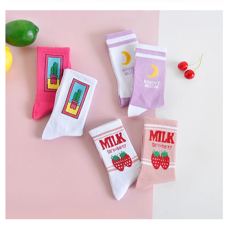 Японские каваи с изображением клубники, банана, молочная корова, носки до щиколотки, милые девушки Лолита сладкие для фруктов, молока сок узорные короткие носки