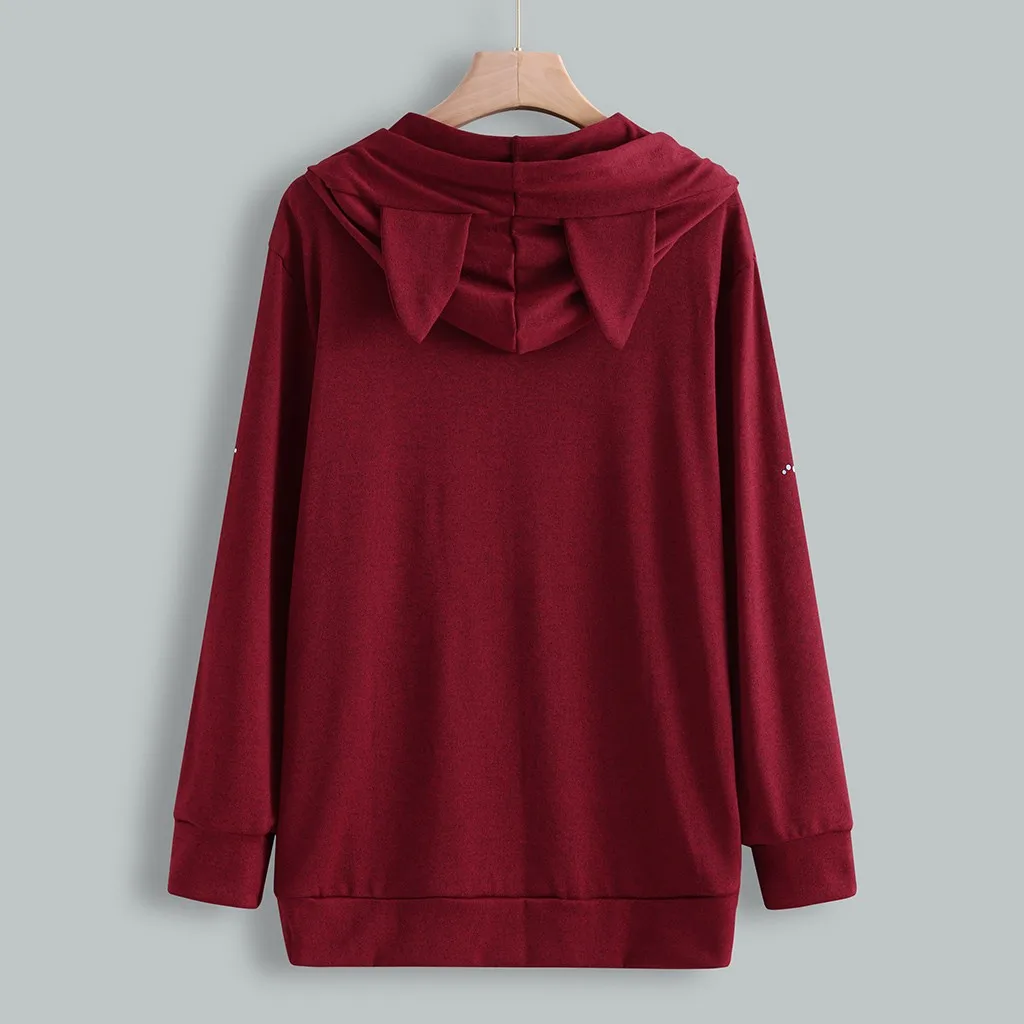 Женские толстовки, повседневные, Kpop, с принтом планеты, свободные топы, женская мода, с длинным рукавом, с принтом кошачьих ушек, толстовка, пуловер, блузка