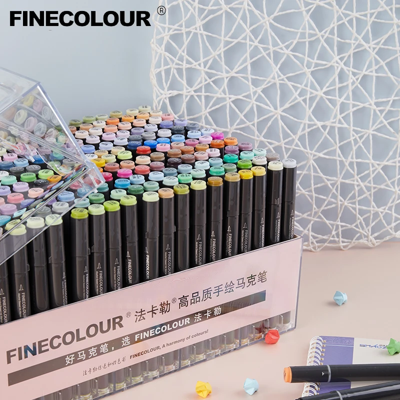 Finecolour маркер для рисования/Пластик Портативный твердую коробку EF100/101/102/103 160/240/480 Цвета на спиртовой основе чернила Маркер двойная головка чистящей щетки