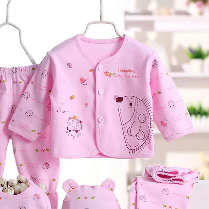 PatPat 2021 New Spring and Autumn 5-piece Hedgehog Print Top and Pants Set for Newborn Baby Sets Clothes