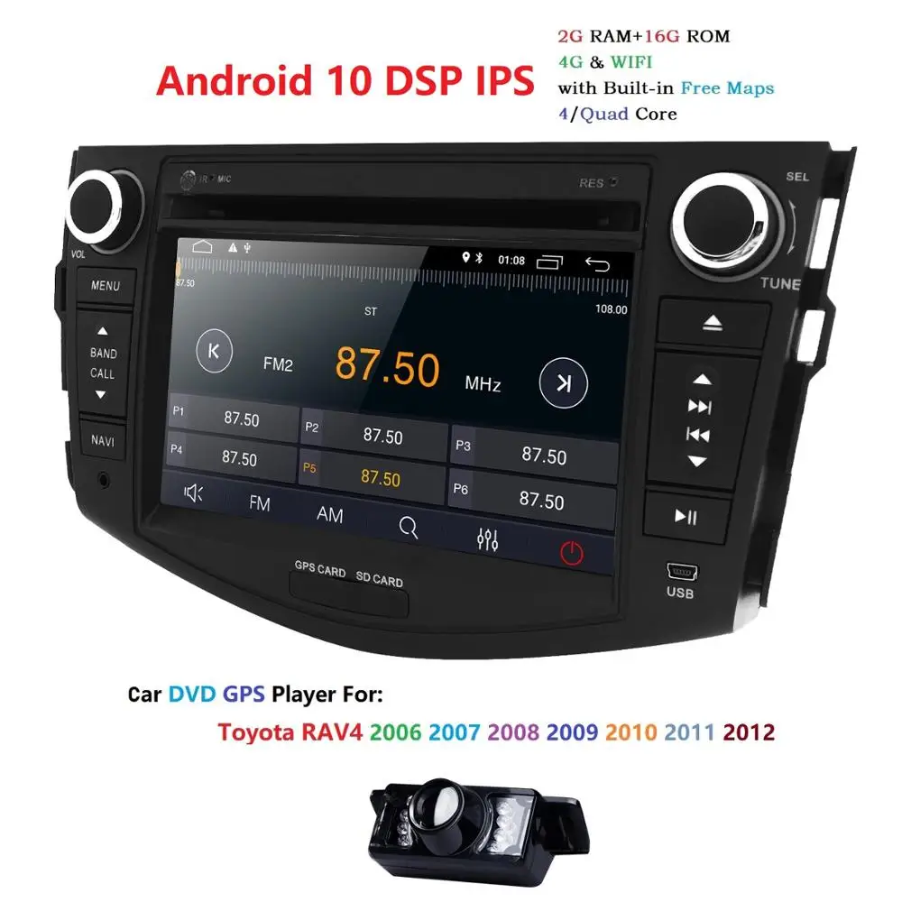 

Android 10 Car Stereo Radio for Toyota RAV4 2006-2012 GPS Navigation 7'' Touch Screen WiFi Mirrorlink Steering Wheel Control DVD