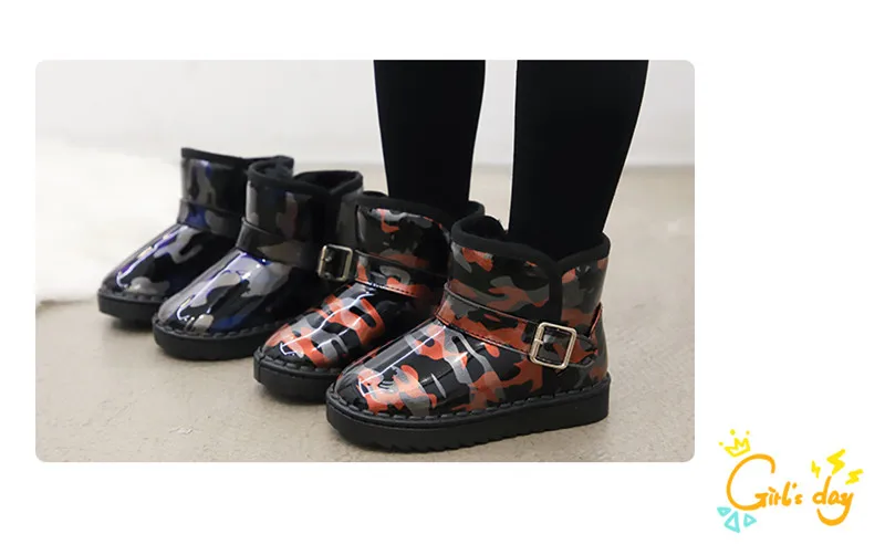 Waterproof Kids Boots Fashion Boys Girls Snow Boots Warm Thick Cotton Children Boots Non-skid Colored Bright Skin Soft 25-36 Hot