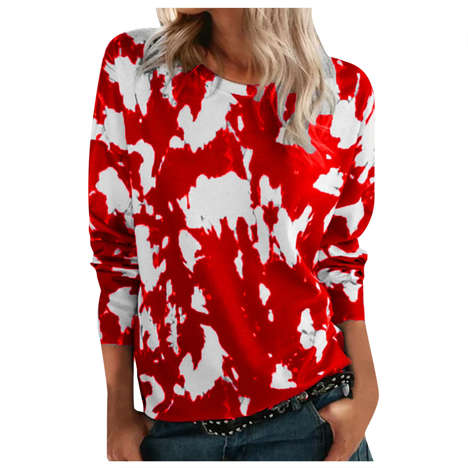 Fashion Blouse 2021 Women Fashion loose Round neck long sleeve tie-dyed Printed  Top blouses blusas mujer рубашка женская 2