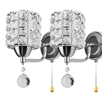 

Crystal Wall Light Fixture with Pull Cord Switch for Living Room Bed Room Kitchen and Porch, E14 Socket (No Bulb Included) (Silv
