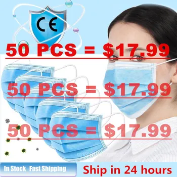 

50pcs Mouth Face Mask Filter Adult Anti Fog Protective Maska Non Woven 3 Laye Pollution Dust Disposable Masks