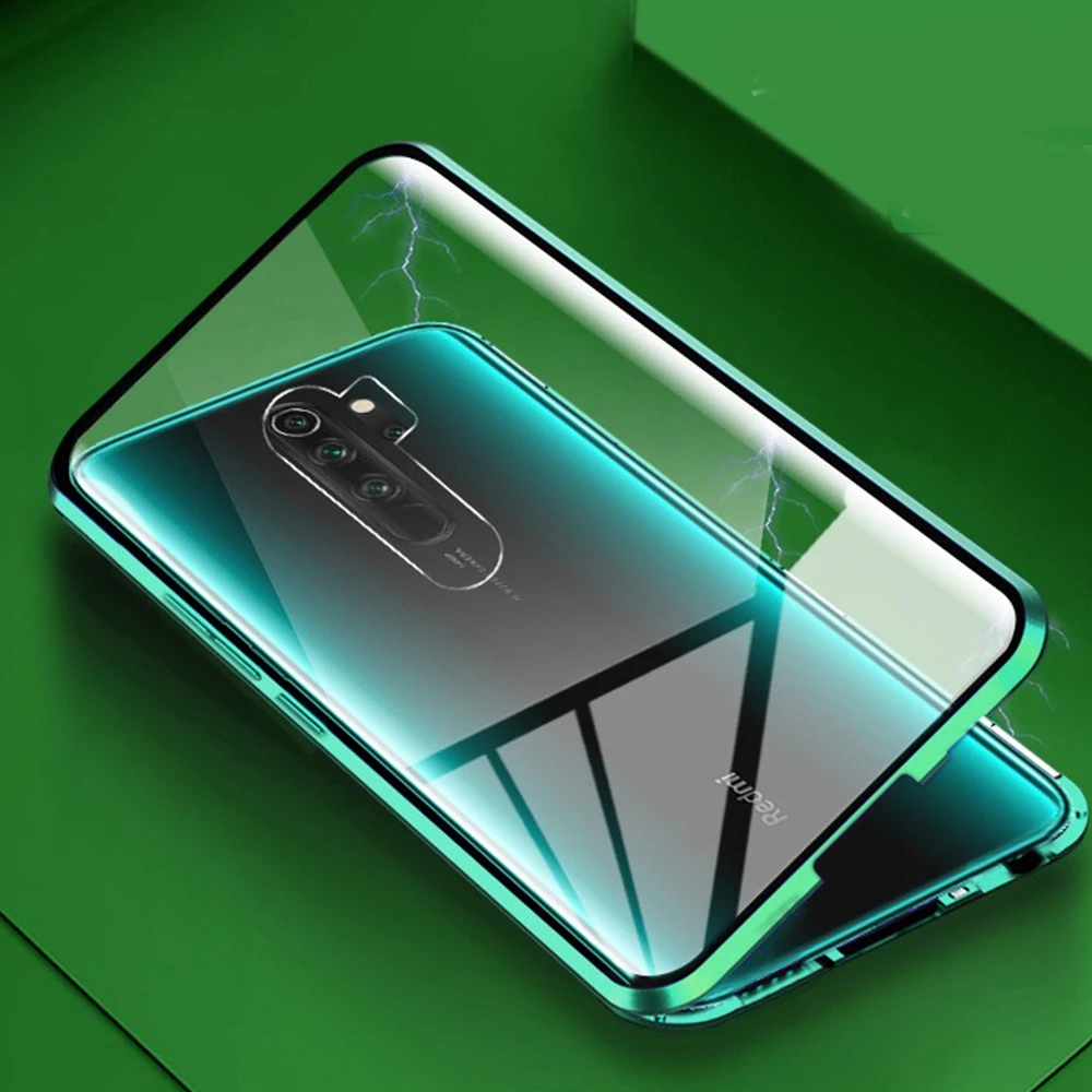 Для Xiaomi Redmi Note 8 Pro Чехол с двойным закаленным стеклом чехол 360 полная защита чехол для телефона для Redmi Note 8 бампер магнитный зажим