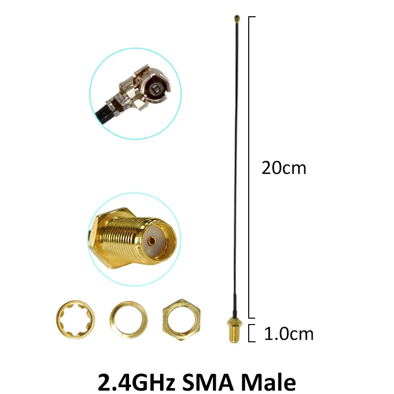 Wifi Antenna 2.4GHz wifi Antenna High gain 5dBi SMA Male for Router Booster and 21cm IOT RP-SMA to ufl. IPX 1.13 Pigtail extension Cable