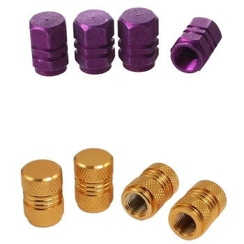 

8 Pcs Aluminum Alloy Tire Valve Caps Dust Caps, 4 Pcs Purple & 4 Pcs Gold Tone