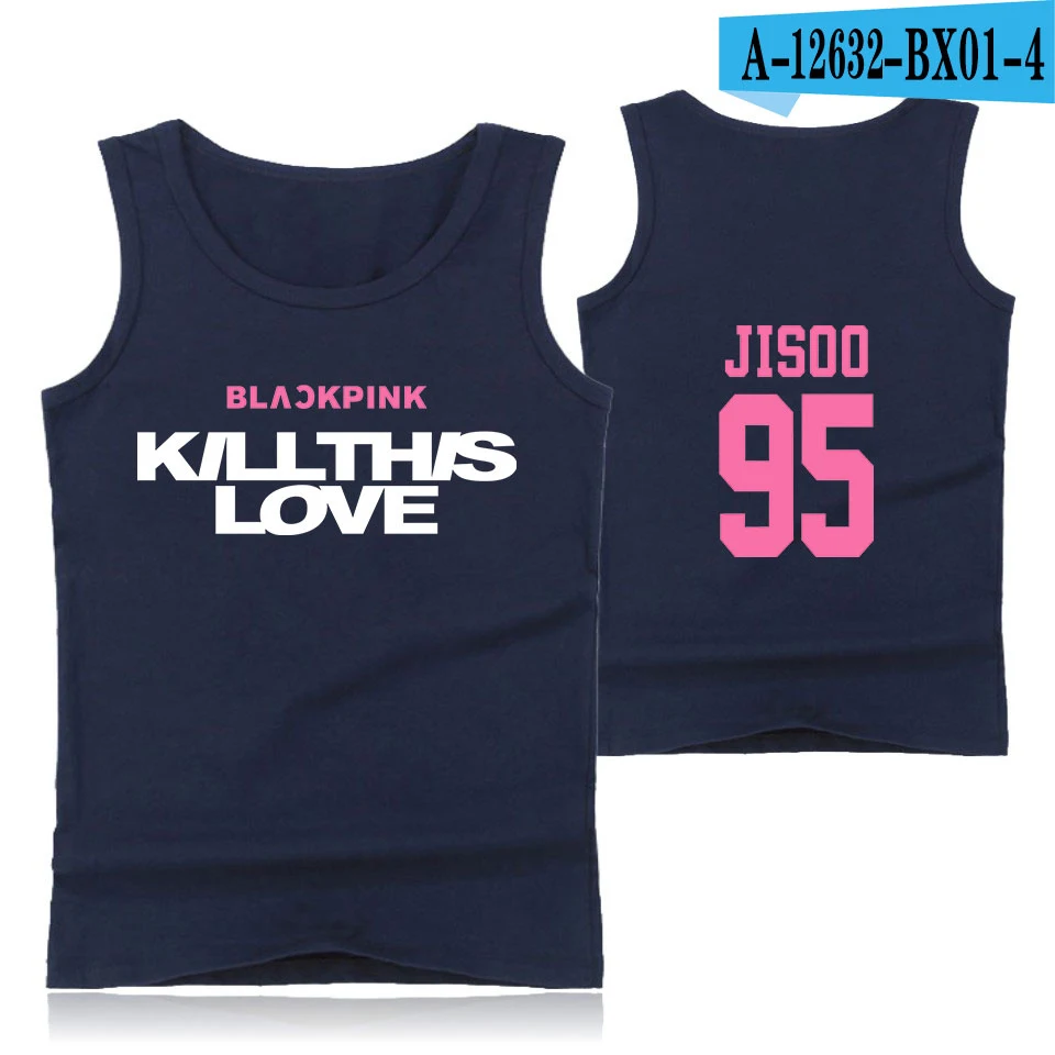 Blackpink альбом KILL THIS LOVE жилет корейский летний круглый вырез популярная летняя уличная одежда без рукавов для мужчин/женщин - Цвет: navy