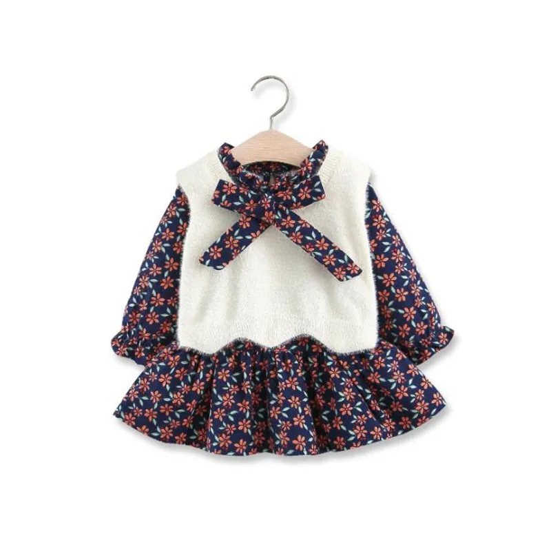 

DFXD Newborn Clothes Baby Girls Clothes Set 2020 Spring Fashion Floral Print Bow Ruffles Dress+Knitted Vest Top Cotton Outfits