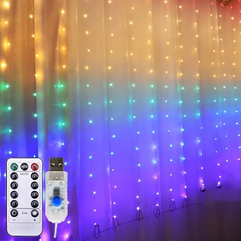 

LED USB Power Remote Control Curtain Fairy Lights Christmas Garland Lights LED String Lights Party Garden Home Wedding Decor