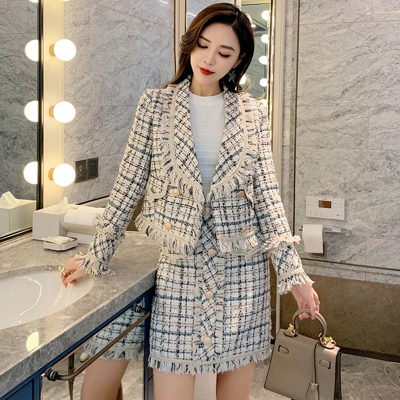 2019 осень и Новинка зимы Для женщин двубортный плащ с кисточками твидовая