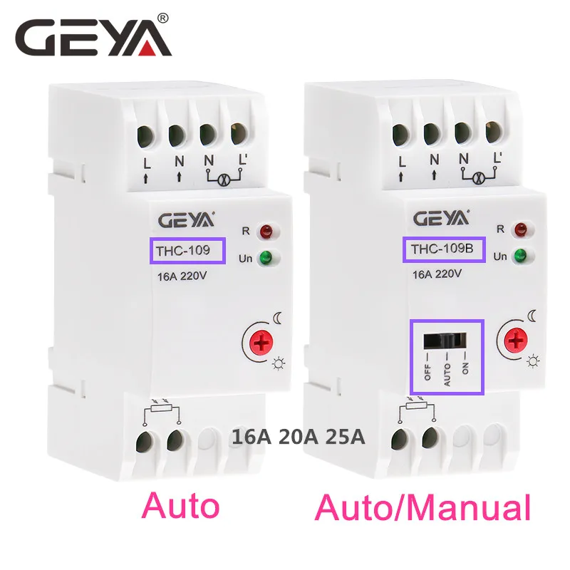 GEYA Auto or Manual On Off Photocell Light Controller Switch with Sensor 16A 20A 25A AC220V Din rail Twilight Switch afbeelding