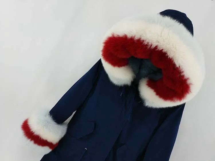 Long Parka Winter Jacket Women Natural Real Fox Fur Collar Hood Coat Thick Warm Outerwear Detachable Streetwear New
