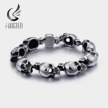 

Fongten Retro Skull Men Bracelet Stainless Steel Punk Charm Chain Bff Bracelets Male Gothic Jewelry