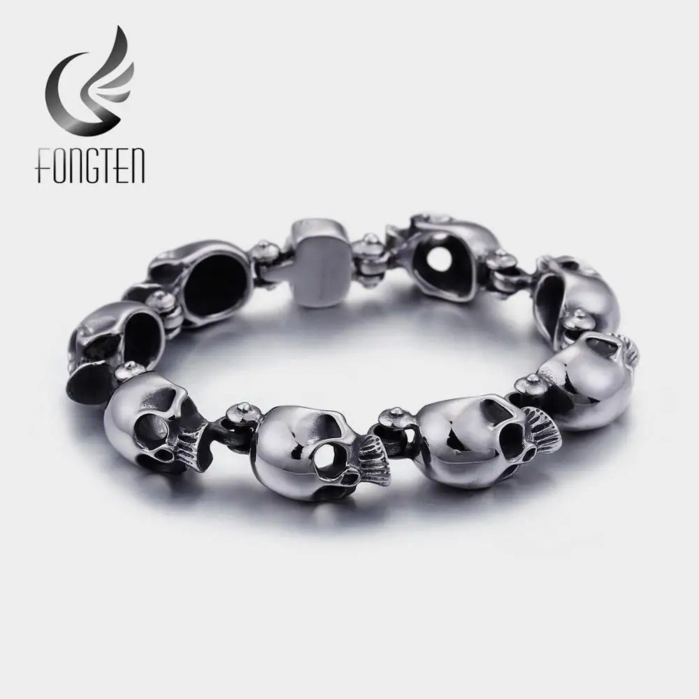 

Fongten Retro Skull Men Bracelet Stainless Steel Punk Charm Silver Chain Bff Bracelets Male Gothic Jewelry