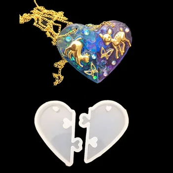 

2Pcs Couple Heart Locks For DIY Epoxy Resin Mould Jewelry Tools Lovers Pendant Liquid Silicone Mold