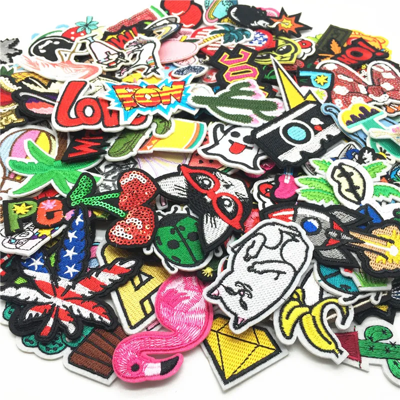 50PCs Mixed Iron On and Sew-On Patches For Clothing Embroidery