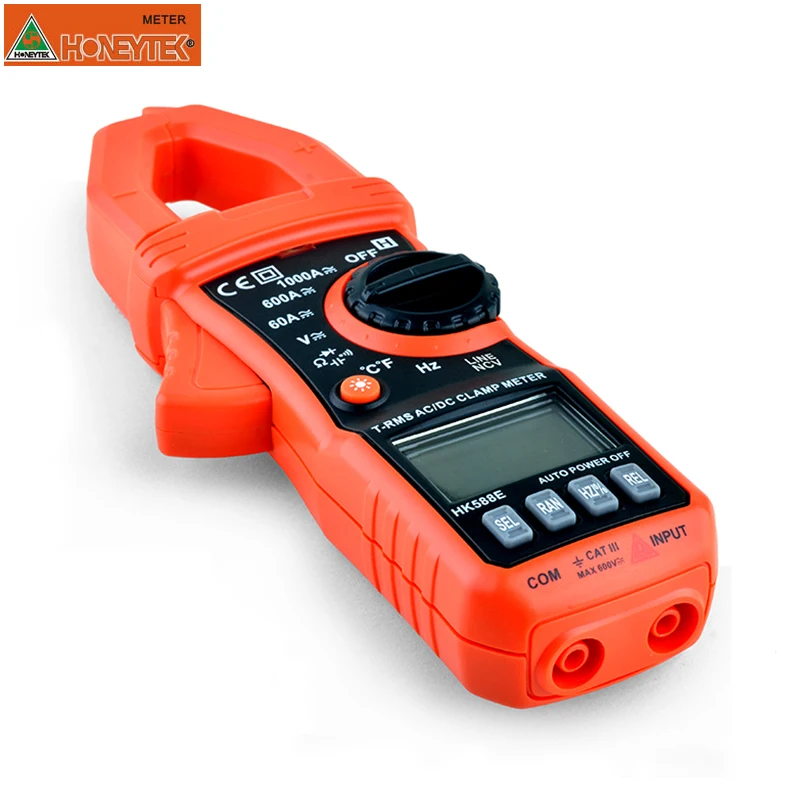 HONEYTKE Clamp Meter True rms Pliers Ammeter AC/DC Vlotage Current Digital Multimeter With Thermocouple Capacitor Tester HK588E