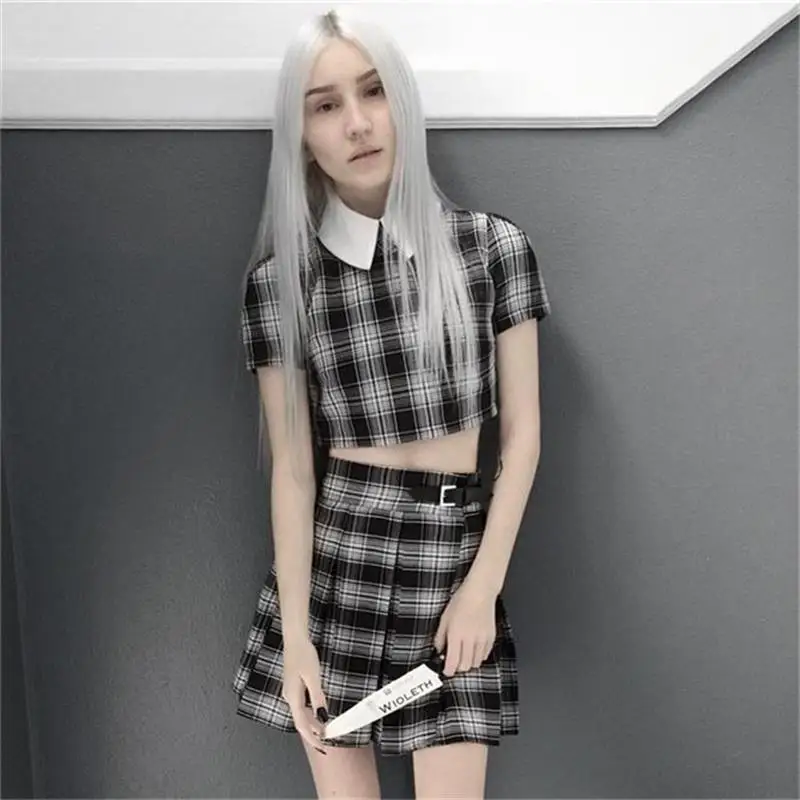 InstaHot готические плиссированные юбки с высокой талией для женщин панк школьный стиль с рюшами черные плиссированные мини юбки с пряжкой уличная весенняя