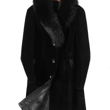 Шуба из настоящей овчины, зимняя мужская куртка, воротник из меха лисы, шерсть, пальто, кожаная куртка, Veste Homme, P-M8516Z, MY1584