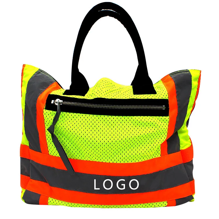 Комбинированная парусиновая Сетчатая Сумка на Молнии для санитарно-гигиенических работ, настраиваемая Ночная светоотражающая лента, Экологически чистая хозяйственная сумка a