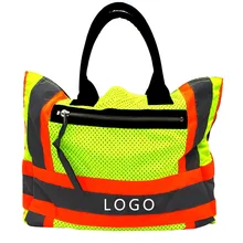 Комбинированная парусиновая Сетчатая Сумка на Молнии для санитарно-гигиенических работ, настраиваемая Ночная светоотражающая лента, Экологически чистая хозяйственная сумка a